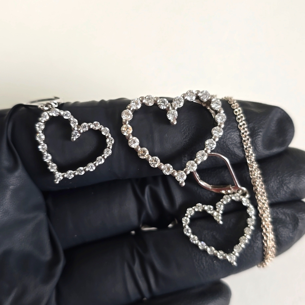Sterling Silver 925 Heart Necklace and Earrings / Valentine